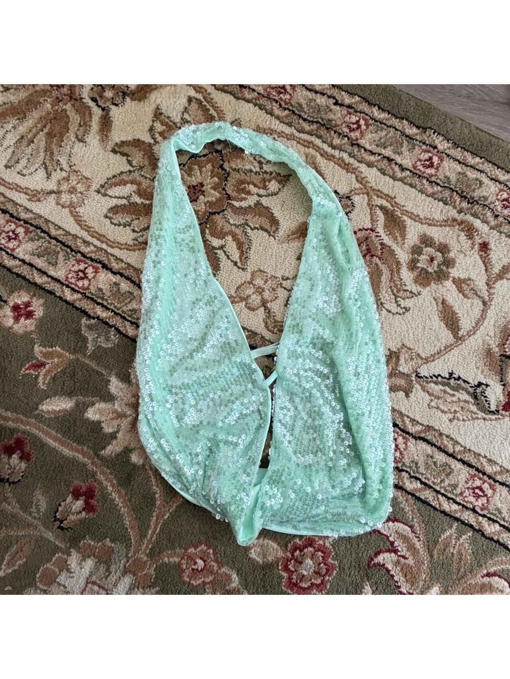 Seagram green sequin cowl neck